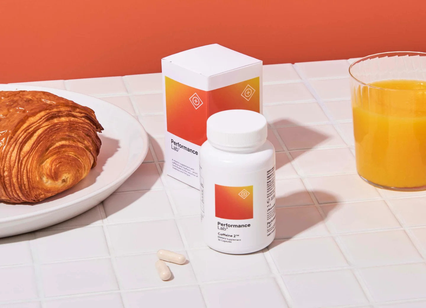 image of Caffeine 2™ bottle sitting on a breakfast table