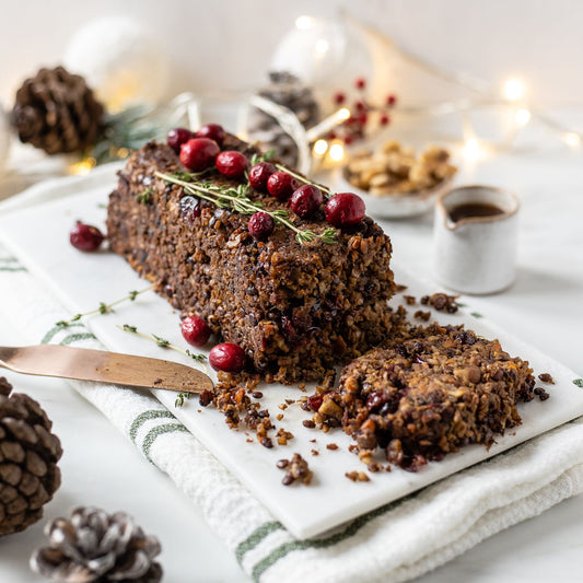 Festive vegan nut roast on table