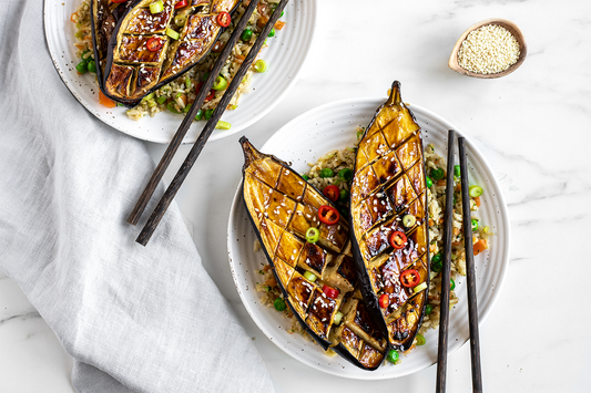 Sticky Miso Eggplant with Fried Vegetable Rice