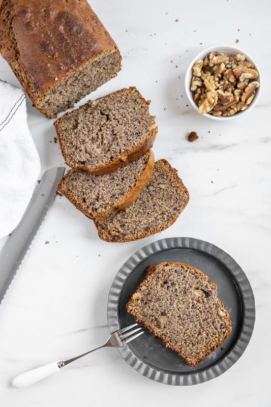 Slices of banana bread with walnuts 
