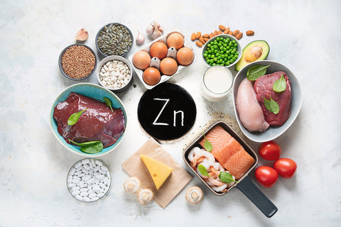 Zinc for men. Assortment of foods that contain the mineral zinc.