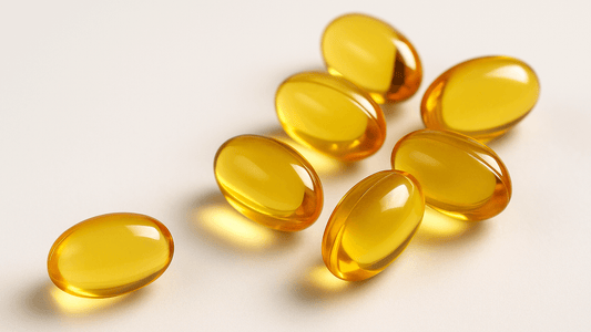 Vitamin D for joint pain, represented by yellow vitamin D softgels.